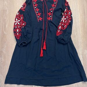 Zara Navy Top with Red Embroidery